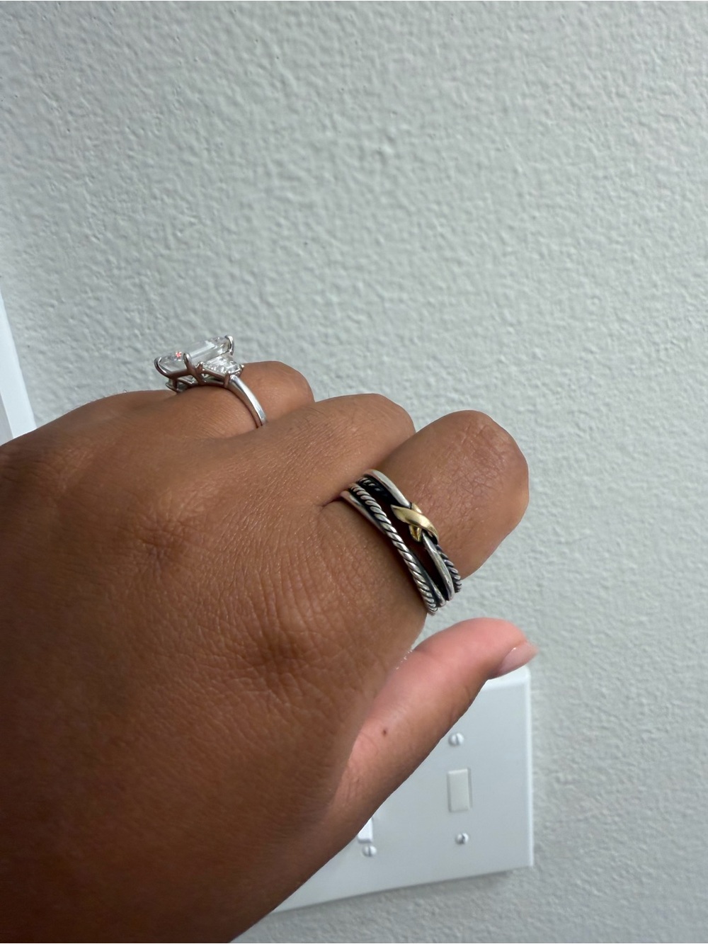 David Yurman Two-Tone Cable Ring with Gold X Accent - Silver and Gold